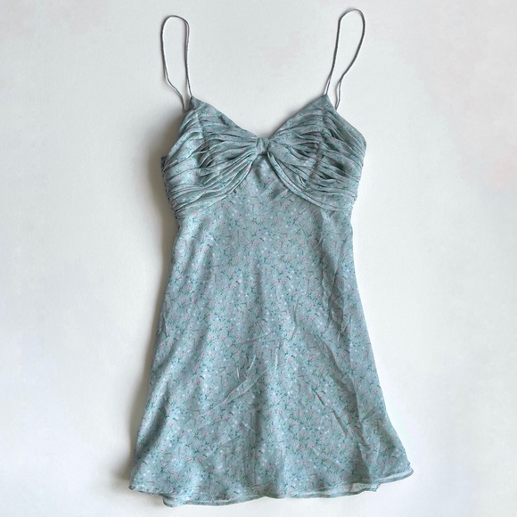 Divine Heritage Floral Printed Mini Teal Slip Dress - Picture 2 of 11